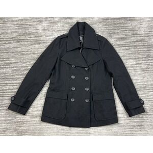 New York &‎ Company Pea Coat Womens Medium Black Wool Blend Long Sleeve